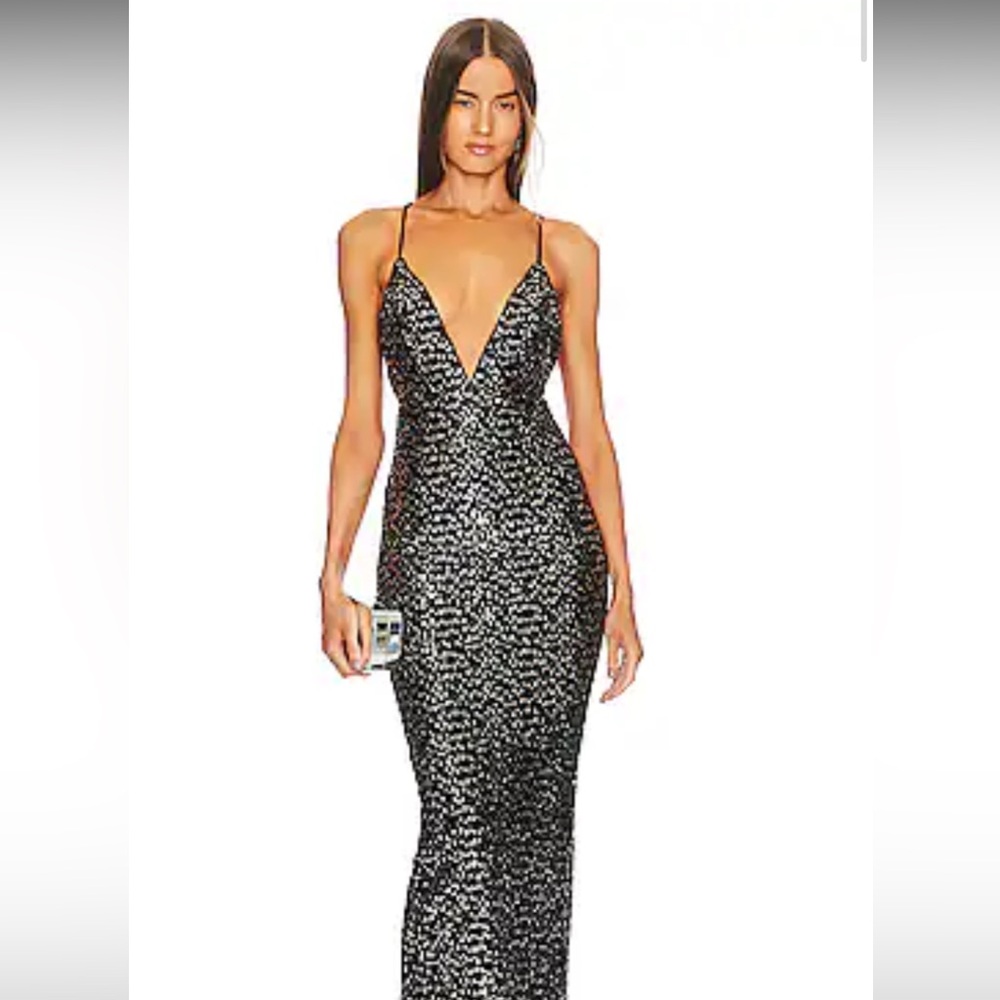 Never worn Michael Costello black dress with black and silver sequins size M